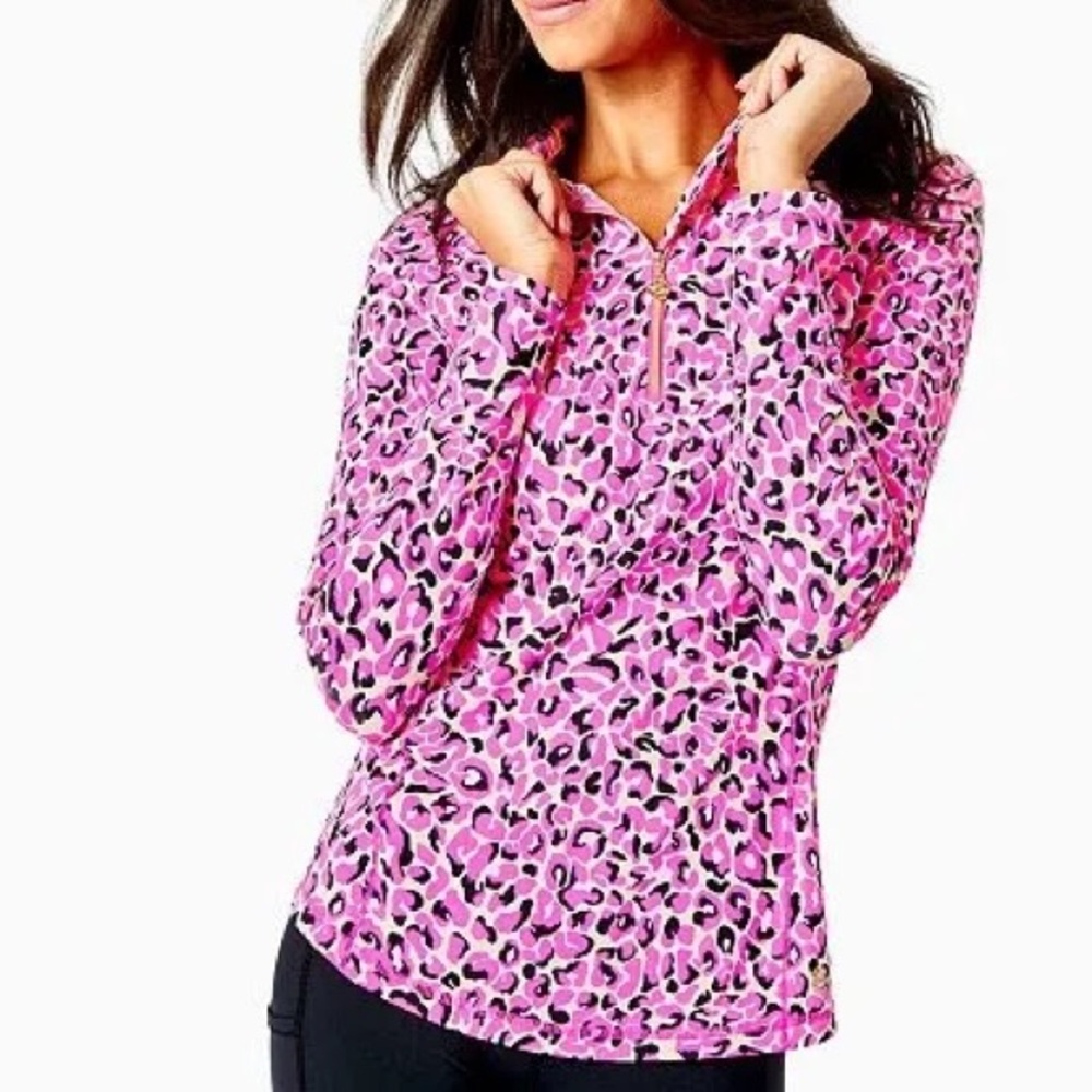Lilly Pulitzer Luxletic Justine Pullover. Sz Small. Pink Topaz My Favorite Spot.